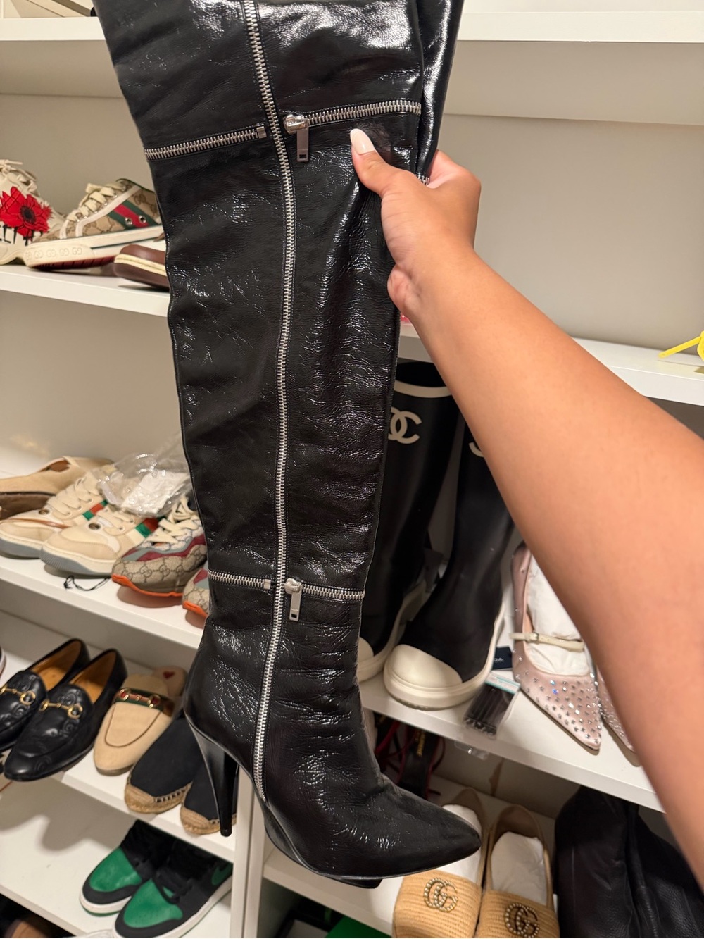 YSL Black Over-the-Knee Zipper Leather Boots - Women